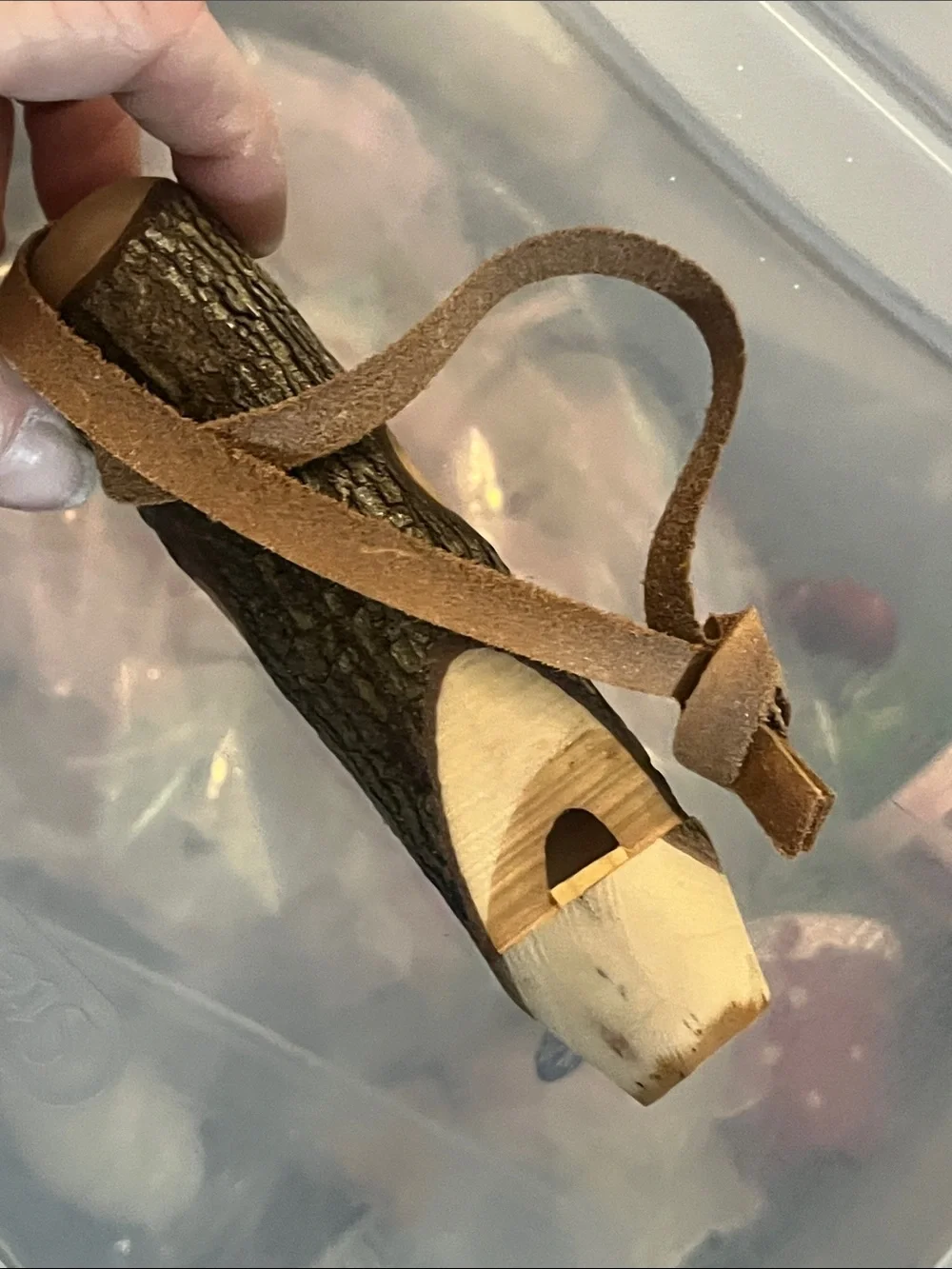 Rustic Brown Wooden Whistle with Leather Strap 169